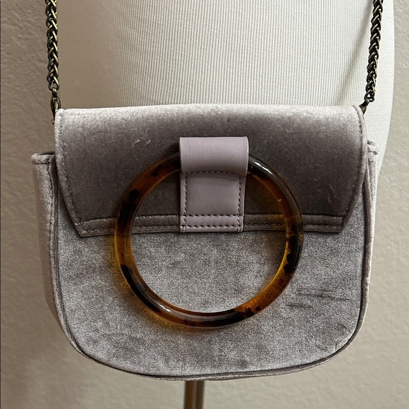 Anthropologie Grey Velvet Crossbody Bag w/ Handle - Picture 3 of 7